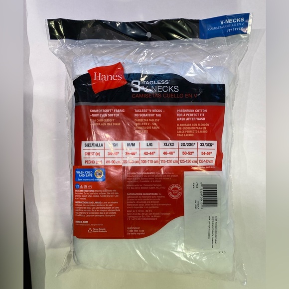 NWT 3-Pack Set of Hanes THREE White Cotton V-Neck T-Shirts in 2XL / 2XG - Picture 2 of 4
